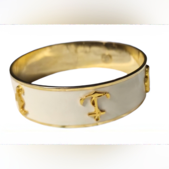 Janna Conner White and Gold Nautical Bangle Bracelet - Picture 2 of 9